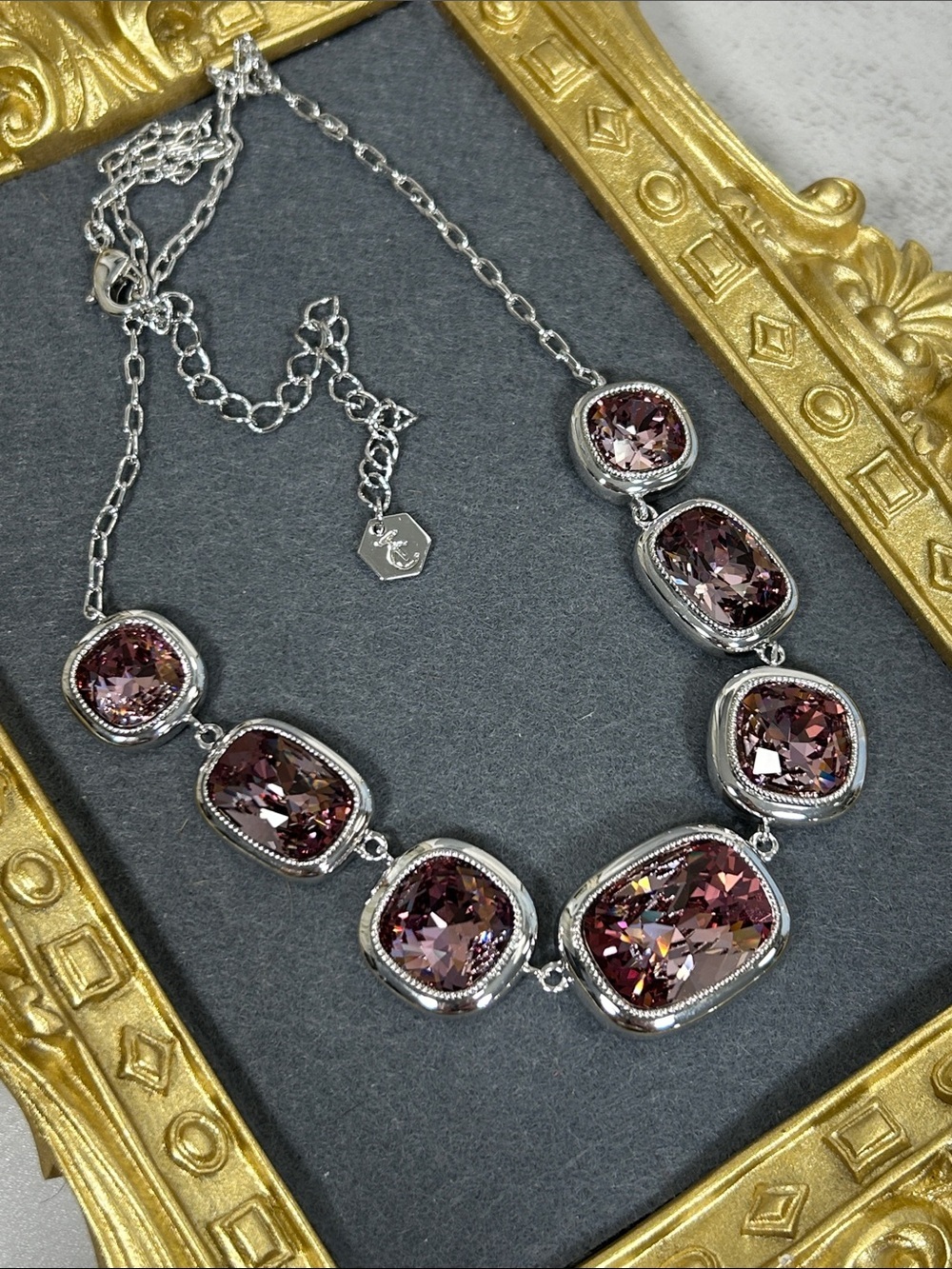 Touchstone Crystal by Swarovski Silver Necklace with Light Purple/Pink Crystals